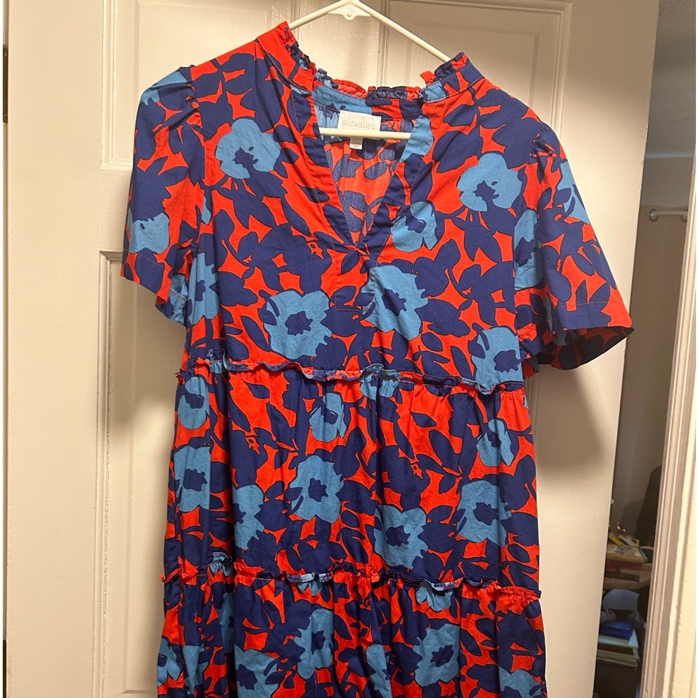 Floral red and blue mini dress